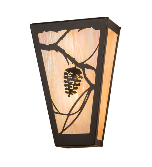Meyda Lighting Whispering Pines 11" 2-Light Timeless Bronze Wall Sconce With Beige Iridescent Art Shade Glass