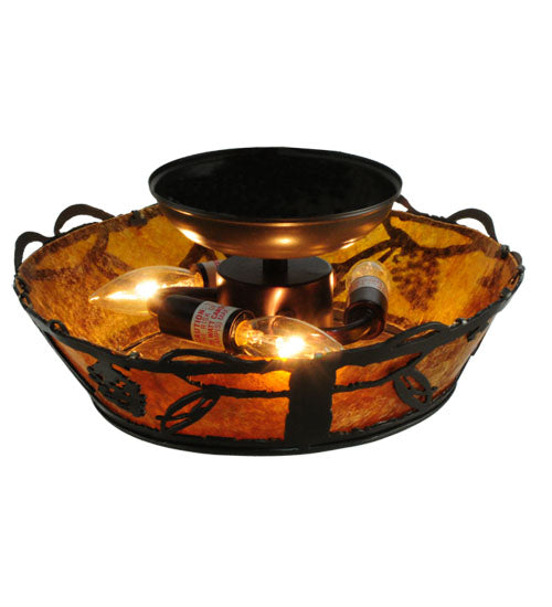 Meyda Lighting Whispering Pines 11" 3-Light Timeless Bronze Flush Mount Light With Amber Mica Shade Glass
