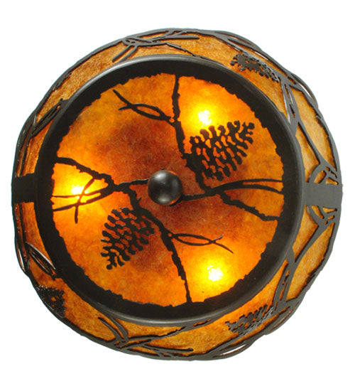 Meyda Lighting Whispering Pines 11" 3-Light Timeless Bronze Flush Mount Light With Amber Mica Shade Glass