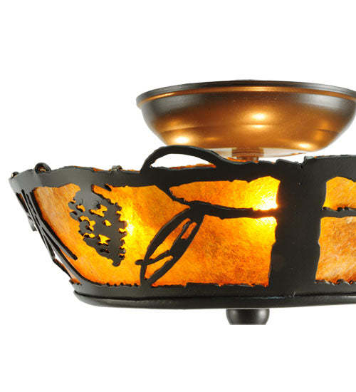 Meyda Lighting Whispering Pines 11" 3-Light Timeless Bronze Flush Mount Light With Amber Mica Shade Glass