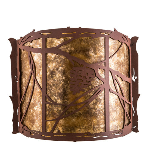 Meyda Lighting Whispering Pines 11" Rust Wall Sconce With Amber Mica Shade Glass