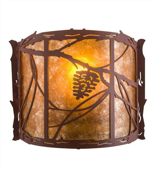 Meyda Lighting Whispering Pines 11" Rust Wall Sconce With Amber Mica Shade Glass