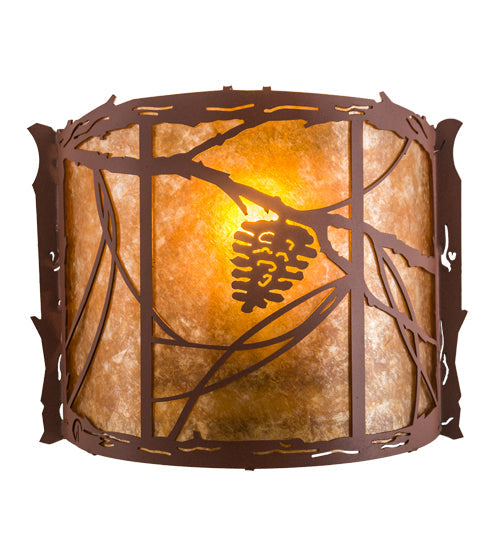 Meyda Lighting Whispering Pines 11" Rust Wall Sconce With Amber Mica Shade Glass