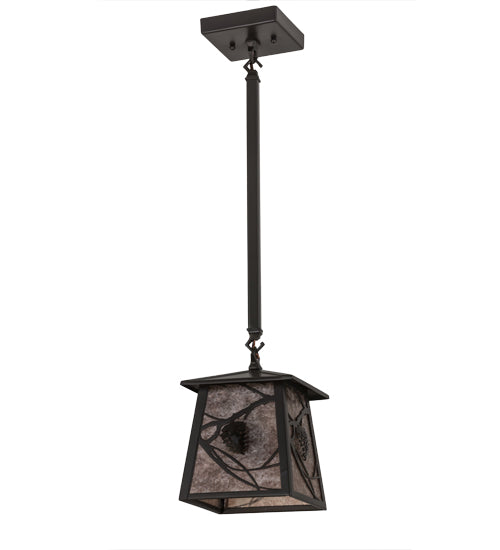 Meyda Lighting Whispering Pines 11" Timeless Bronze Pendant Light With Silver Mica Shade Glass