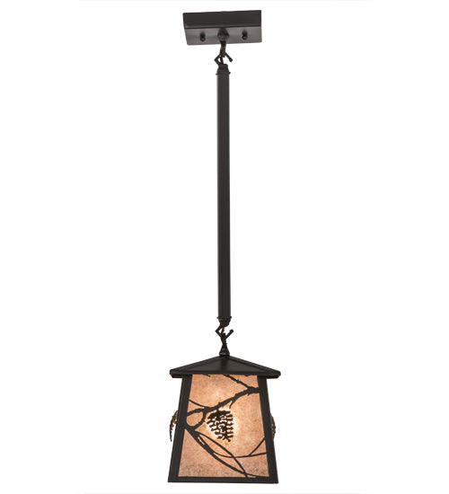 Meyda Lighting Whispering Pines 11" Timeless Bronze Pendant Light With Silver Mica Shade Glass