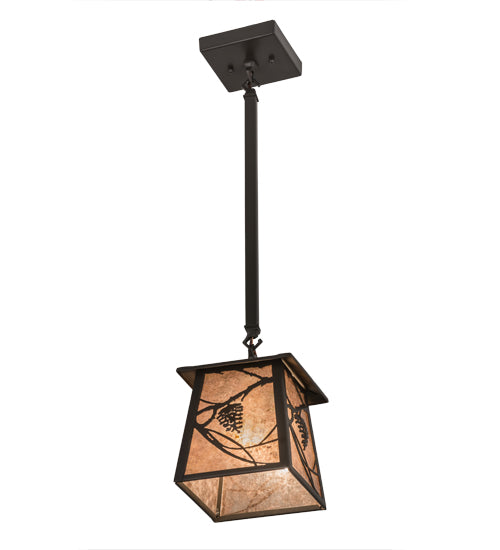 Meyda Lighting Whispering Pines 11" Timeless Bronze Pendant Light With Silver Mica Shade Glass