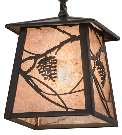 Meyda Lighting Whispering Pines 11" Timeless Bronze Pendant Light With Silver Mica Shade Glass