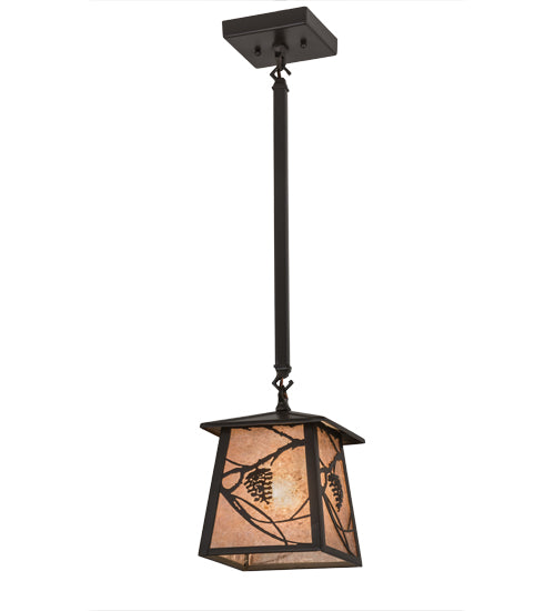 Meyda Lighting Whispering Pines 11" Timeless Bronze Pendant Light With Silver Mica Shade Glass