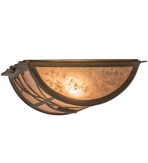 Meyda Lighting Whispering Pines 12" 2-Light Antique Copper Flush Mount Light With Silver Mica Shade Glass