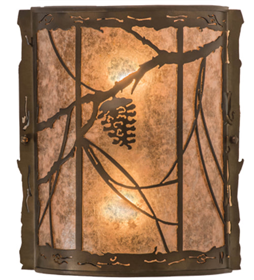 Meyda Lighting Whispering Pines 12" 2-Light Antique Copper Flush Mount Light With Silver Mica Shade Glass