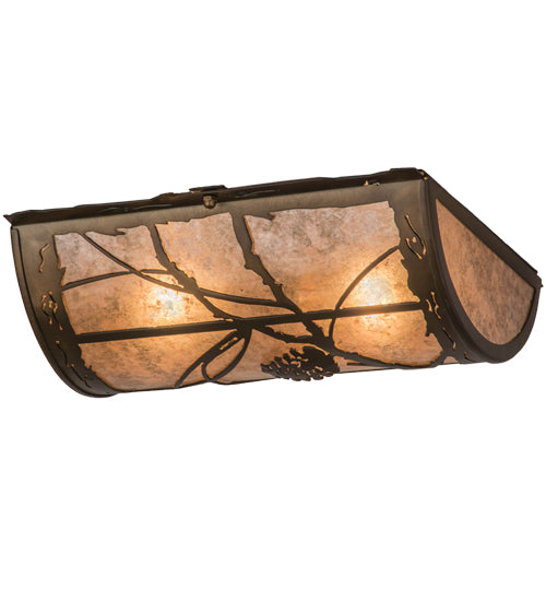 Meyda Lighting Whispering Pines 12" 2-Light Antique Copper Flush Mount Light With Silver Mica Shade Glass