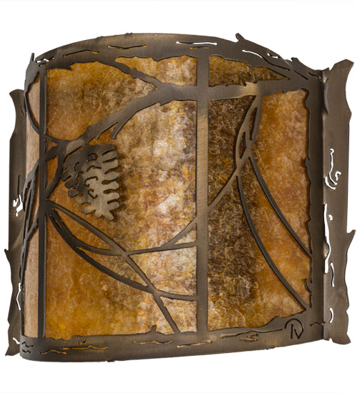 Meyda Lighting Whispering Pines 12" 2-Light Antique Copper Wall Sconce With Amber Mica Shade Glass