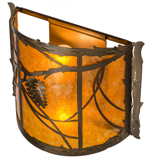 Meyda Lighting Whispering Pines 12" 2-Light Antique Copper Wall Sconce With Amber Mica Shade Glass