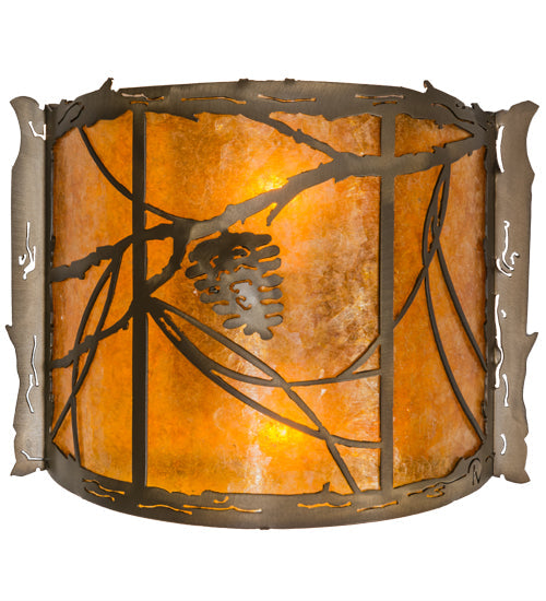 Meyda Lighting Whispering Pines 12" 2-Light Antique Copper Wall Sconce With Amber Mica Shade Glass
