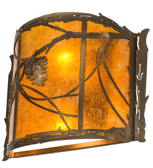 Meyda Lighting Whispering Pines 12" 2-Light Antique Copper Wall Sconce With Amber Mica Shade Glass
