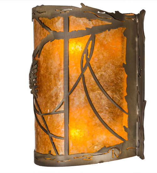 Meyda Lighting Whispering Pines 12" 2-Light Antique Copper Wall Sconce With Amber Mica Shade Glass
