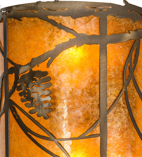 Meyda Lighting Whispering Pines 12" 2-Light Antique Copper Wall Sconce With Amber Mica Shade Glass