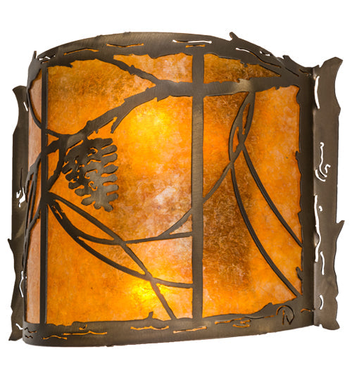 Meyda Lighting Whispering Pines 12" 2-Light Antique Copper Wall Sconce With Amber Mica Shade Glass