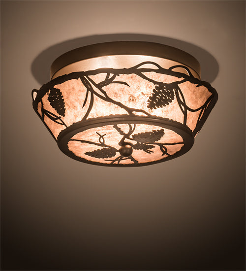Meyda Lighting Whispering Pines 12" 2-Light Bronze Flush Mount Light With Silver Mica Shade Glass