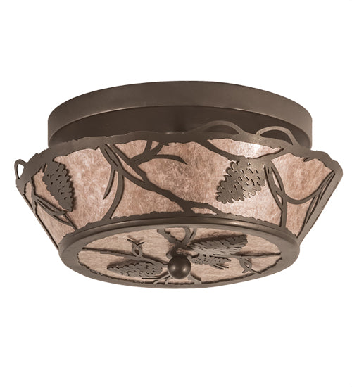 Meyda Lighting Whispering Pines 12" 2-Light Bronze Flush Mount Light With Silver Mica Shade Glass