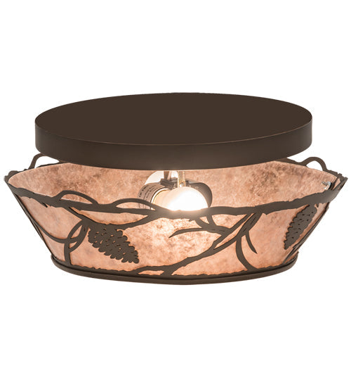Meyda Lighting Whispering Pines 12" 2-Light Bronze Flush Mount Light With Silver Mica Shade Glass