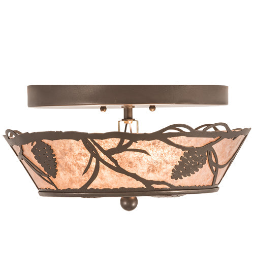 Meyda Lighting Whispering Pines 12" 2-Light Bronze Flush Mount Light With Silver Mica Shade Glass