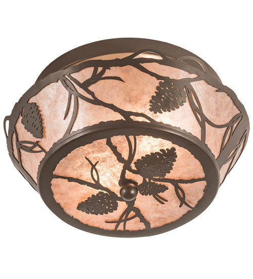 Meyda Lighting Whispering Pines 12" 2-Light Bronze Flush Mount Light With Silver Mica Shade Glass