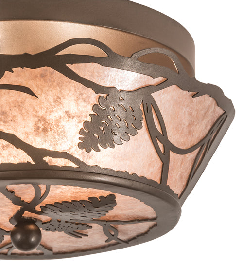 Meyda Lighting Whispering Pines 12" 2-Light Bronze Flush Mount Light With Silver Mica Shade Glass