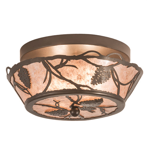 Meyda Lighting Whispering Pines 12" 2-Light Bronze Flush Mount Light With Silver Mica Shade Glass