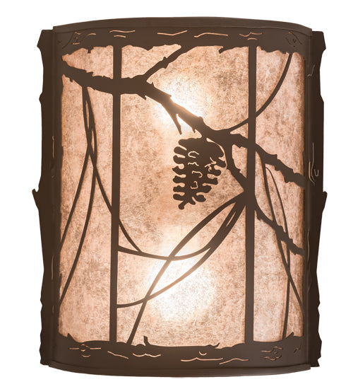 Meyda Lighting Whispering Pines 12" 2-Light Oil Rubbed Bronze Flush Mount Light With Silver Mica Shade Glass