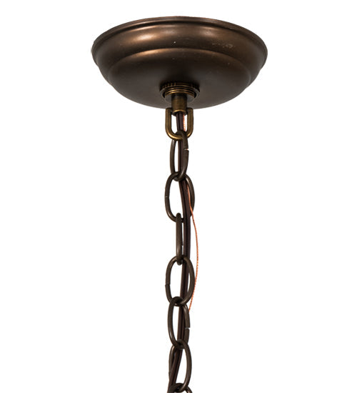 Meyda Lighting Whispering Pines 12"Sq Antique Copper Pendant Light With Amber Mica Shade Glass