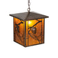 Meyda Lighting Whispering Pines 12"Sq Antique Copper Pendant Light With Amber Mica Shade Glass