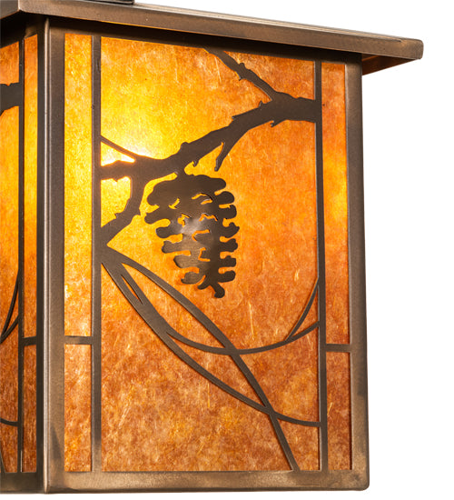 Meyda Lighting Whispering Pines 12"Sq Antique Copper Pendant Light With Amber Mica Shade Glass