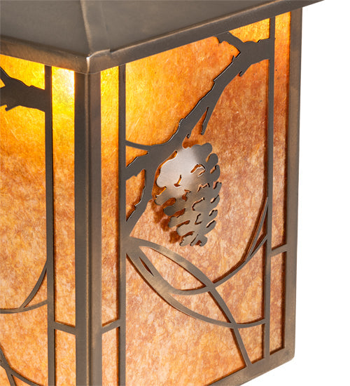 Meyda Lighting Whispering Pines 12"Sq Antique Copper Pendant Light With Amber Mica Shade Glass