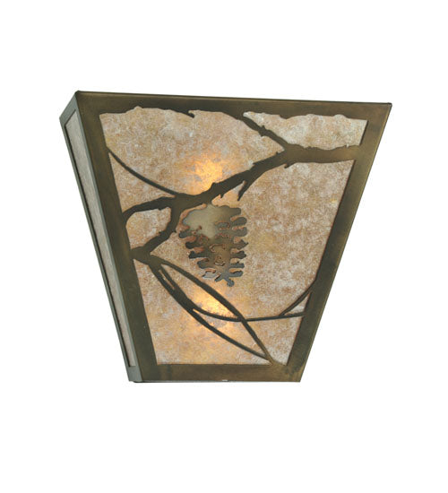 Meyda Lighting Whispering Pines 13" 2-Light Antique Copper Wall Sconce With Silver Mica Shade Glass