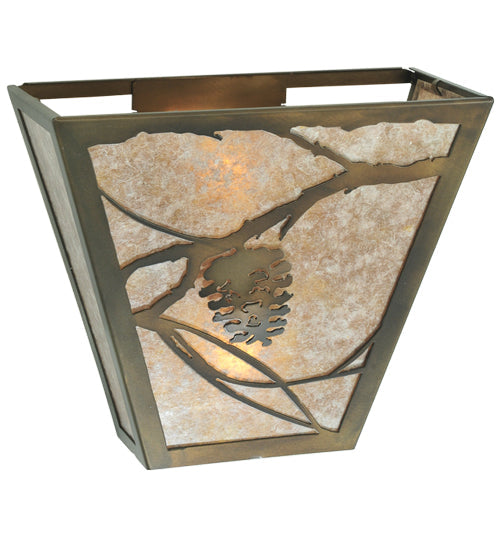 Meyda Lighting Whispering Pines 13" 2-Light Antique Copper Wall Sconce With Silver Mica Shade Glass