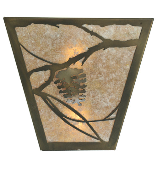 Meyda Lighting Whispering Pines 13" 2-Light Antique Copper Wall Sconce With Silver Mica Shade Glass