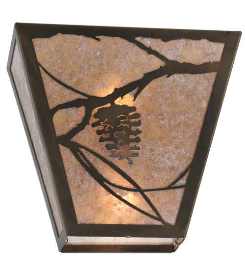 Meyda Lighting Whispering Pines 13" 2-Light Antique Copper Wall Sconce With Silver Mica Shade Glass