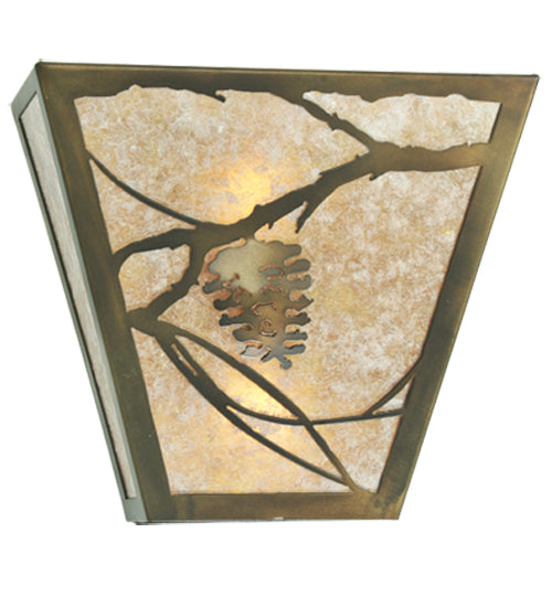 Meyda Lighting Whispering Pines 13" 2-Light Antique Copper Wall Sconce With Silver Mica Shade Glass