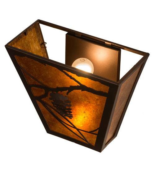 Meyda Lighting Whispering Pines 13" 2-Light Mahogany Bronze Wall Sconce With Amber Mica Shade Glass