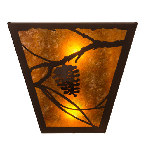 Meyda Lighting Whispering Pines 13" 2-Light Mahogany Bronze Wall Sconce With Amber Mica Shade Glass