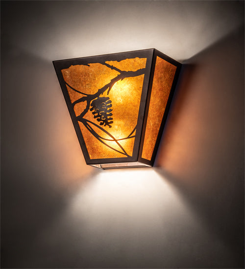 Meyda Lighting Whispering Pines 13" 2-Light Mahogany Bronze Wall Sconce With Amber Mica Shade Glass