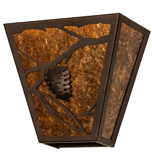Meyda Lighting Whispering Pines 13" 2-Light Mahogany Bronze Wall Sconce With Amber Mica Shade Glass