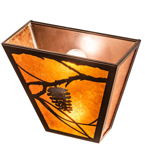 Meyda Lighting Whispering Pines 13" 2-Light Mahogany Bronze Wall Sconce With Amber Mica Shade Glass