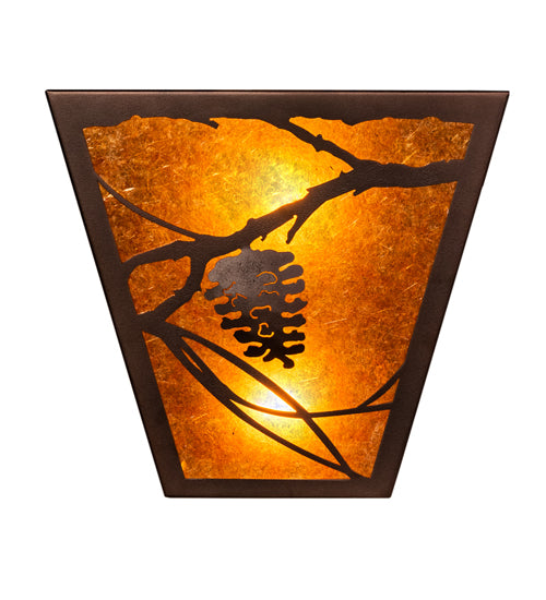 Meyda Lighting Whispering Pines 13" 2-Light Mahogany Bronze Wall Sconce With Amber Mica Shade Glass
