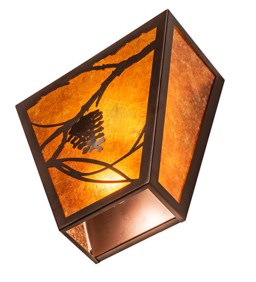 Meyda Lighting Whispering Pines 13" 2-Light Mahogany Bronze Wall Sconce With Amber Mica Shade Glass