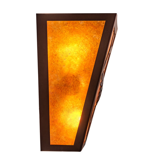 Meyda Lighting Whispering Pines 13" 2-Light Mahogany Bronze Wall Sconce With Amber Mica Shade Glass