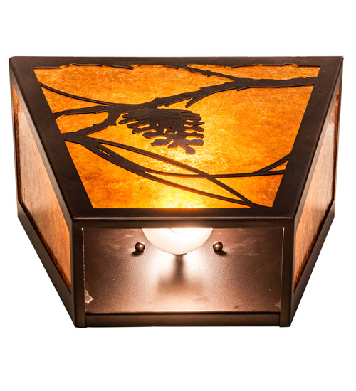 Meyda Lighting Whispering Pines 13" 2-Light Mahogany Bronze Wall Sconce With Amber Mica Shade Glass