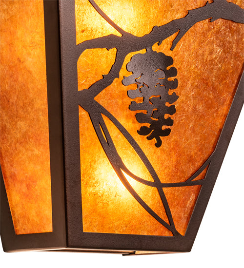 Meyda Lighting Whispering Pines 13" 2-Light Mahogany Bronze Wall Sconce With Amber Mica Shade Glass