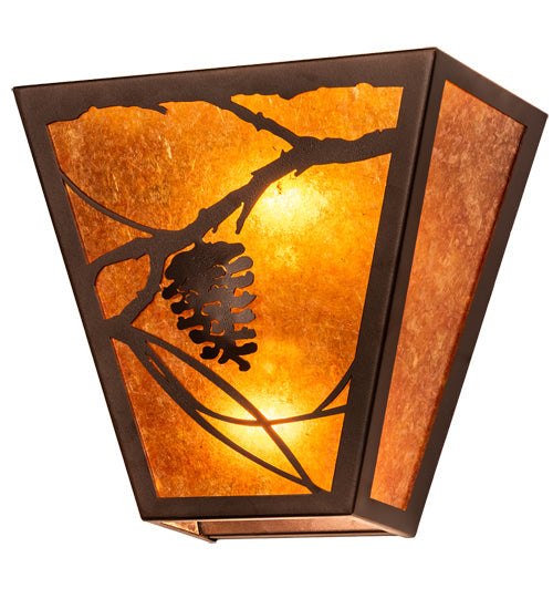 Meyda Lighting Whispering Pines 13" 2-Light Mahogany Bronze Wall Sconce With Amber Mica Shade Glass